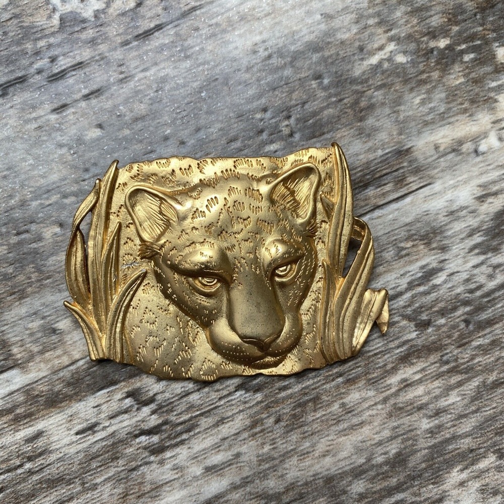 JJ Jonette Brooch Leopard Jaguar Gold Tone Cat Figural Large Pin Signed 1986